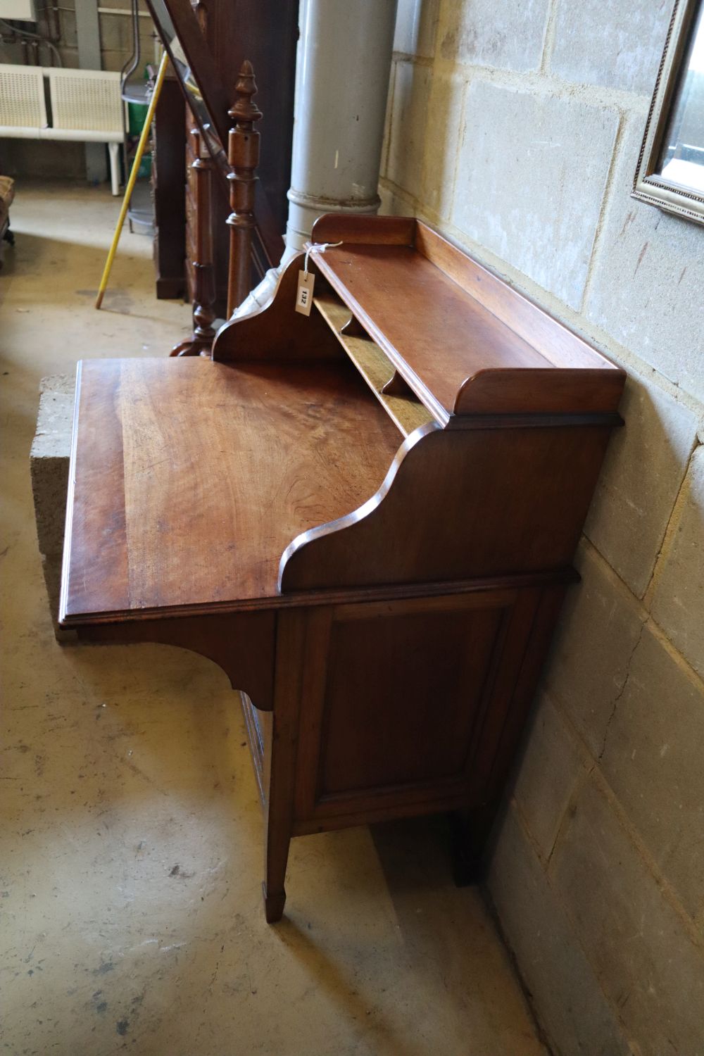 An Edwardian walnut writing desk, width 70cm, depth 57cm, height 92cm